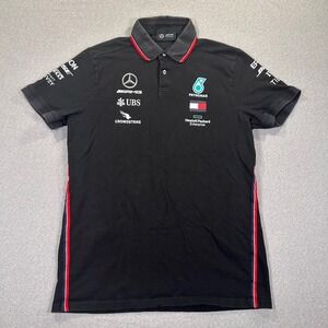 Mercedes AMG Petronas F1 Team Polo Shirt Mens XL Black Tommy Hilfiger AOP